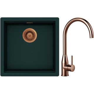 Set Schock S31-4 (dřez Kiruna N-100 Ivy + baterie Kavus Copper brushed + komponenty Copper brushed)