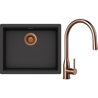 Set Schock S32-9 (dřez Kiruna N-100L Dusk + baterie Kavus.120 Copper brushed + komponenty Copper...