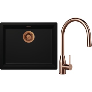 Set Schock S32-9 (dřez Kiruna N-100L Night + baterie Kavus.120 Copper brushed + komponenty Copper...