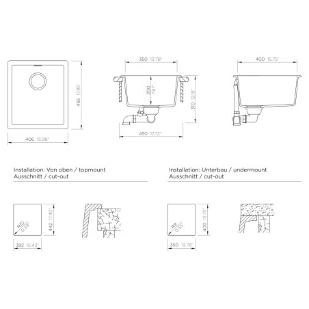 Kuchyňský dřez Schock Kaia N-100S Stone, spodní montáž